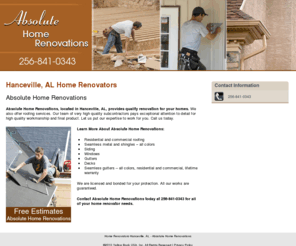 absolutehomerenovations.com: Home Renovators Hanceville, AL - Absolute Home Renovations
Absolute Home Renovations provides quality renovation services to Hanceville, AL. Call 256-841-0343 for Free Estimates.