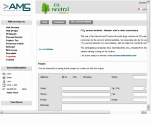 klimafreundlich-surfen.com: AMS-develop e.K. - CO2 neutral website - Internet with a clear conscience
CO<sub> 2</sub>  neutral website - Internet with a clear conscience