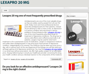 lexapro20mg.com: Lexapro 20 mg
Antidepressant Lexapro store. Lexapro 20 mg available with discount!