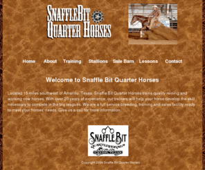 snafflebit.mobi: Snaffle Bit Quarter Horses | Home
Snaffle Bit Quarter Horses is a world class reining horse training barn. Owned by Kevin Oliver, we breed, raise and train top quality quarter horses, paints and other stock horse breeds. Standing AQHA world qualifying stallion Son's Shining Rooster. 