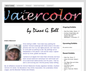 dianebell.org: About Diane « Watercolors
Since retiring in 2006, I have been busy painting the southern Vermont landscape with fellow artists in the area. I primarily work from my own digital pictures, but I take time for some plein air painting as well. My paintings are an interpretation of the places I visit and the vistas I capture around my home, garden and beyond.