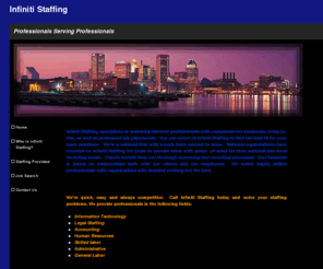 infinitistaffing.com: Infiniti Staffing
Specializes in providing temp to hire, temporary labor for financial, legal, skilled labor and general labor professions.  