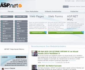 asp.net.tr: ASP.NET : .NET, C#, VB, ASP.NET,  ADO.NET, Framework, SQL, Silverlight, AJAX Türkçe Kaynak
Microsoft .NET platformuna ilişkin C# csharp, VB visual basic, ASP.NET, ADO.NET, T-SQL, SQL, Freamwork, Javascript, MVC, Silverlight, XML konularına ilişkin makale ve görsel anlatımlı programlama ve web yazılım / web tasarım örnekler 