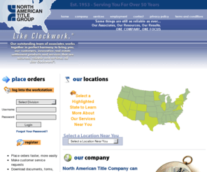 nat.com: North American Title Company :: National
Visit North American Title Company's Web site. Learn more about the title and escrow process. Sign up for a Workstation account.