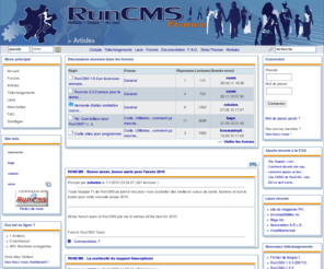 runcms.fr: Runcms-France Site de support de la version originale de RunCMS
site de support pour le système de gestion de contenu(CMS) nommé RunCMS.son objectif principal est la simplicité d'utilisation avec la possibilié activer ou ajouter des plugins pour étendre ses fonctionnalités(Faq,Forums,News,Gestion des membres,zone de téléchargement,Liens web,etc...