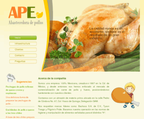 pollosesperanza.com: Abastecedora de Pollos Esperanza - Información
Abstecedora de Pollos Esperanza - Venta de pollo (todo el pollo en partes: pierna con muslo, pechuga entera, muslo solo, pierna sola, pechuga sin hueso y sin pellejo, corte mariposa de pechuga, pulpa de pechuga en bistec aplanada, pollo entero, pollo tipo rosticería, etc.) Nos regimos por las normas NMX-F-605-NORMEX-2000. Servicio a domicilio. México, distrito federal.