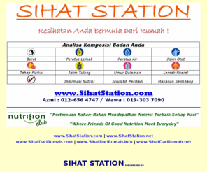 sihatstation.com: SIHAT STATION : Sihat Dari Rumah ? Tanya Kami Bagaimana ! | Azmi (012-656 4747) / Wawa (019-3037090)
Kesihatan Anda Bermula Dari Rumah, Tanya Kami Bagaimana ! Azmi 012-6564747 / Wawa 019-3037090