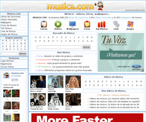 conciertos.com: MUSICA.COM - letras de canciones, vídeos de música ...
En musica.com podrás encontrar: letras de canciones, vídeos de música, wallpapers de música, foros de música, juegos de música (trivial) y fotos de artistas