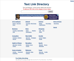 textlinkdirectory.com: Text Link Directory
Human edited web directory of quality, family friendly, and spam-free sites. Free and Sponsor listing options are available.