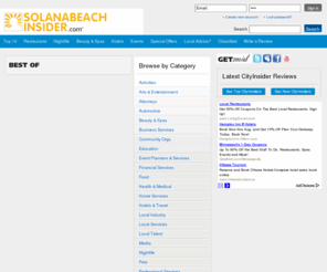 solanabeachinsider.com: Solana Beach CA solanabeachinsider.com
Guide to Solana Beach CA Hotels, Real Estate, Restaurants, City Guide and Hotels in CA