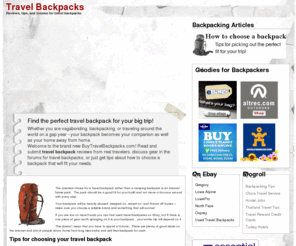 buytravelbackpacks.com: Travel Backpacks
Tips for buying the right travel backpack for your vagabonding trip!