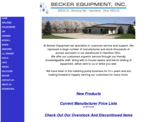 beckerequipment.com: Becker Equipment,Inc.
Becker Equipment,Inc., Sales and Service of Walchem,LMI and Pulsafeeder Metering Pumps & equipment