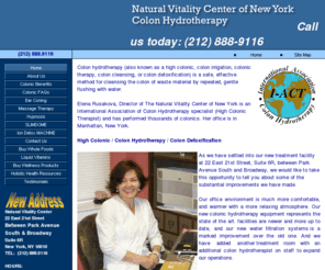 naturalvitalitycenter.com: Colonic, Colon Hydrotherapy - Natural Vitality Center of Manhattan, New York
Manhattan, New York office - colonic, high colonic, colon irrigation, colonic therapy, colon cleansing, colon detoxification, Slimdome