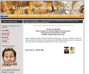 acclaimplumbing.com: Welcome to Acclaim Plumbing & Drains
Repair, Installation, Plumbing, Faucets, Sinks, Toilets, Tubs, Water Lines, Leaky Pipes, Septic, Water Heaters