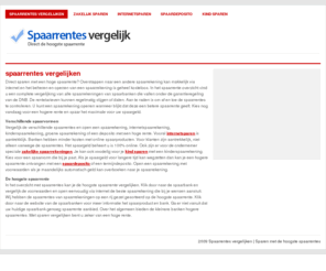 spaarrentes-vergelijken.nl: Spaarrentes vergelijken voor hoge spaarrentes
Alle Spaarrentes Vergelijken voor de hoogste spaarrente van Nederland. Vergelijk alle spaarrentes en voorwaarden van spaarrekeningen.