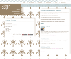 carraldo.de: Typo3 Programmierung in Berlin - Oliver Weiß: News
Oliver Weiß - Typo3 Extensions, Typo3 Programmierung, Typo3 Consulting. Hier stelle ich mich und meine Arbeit vor.