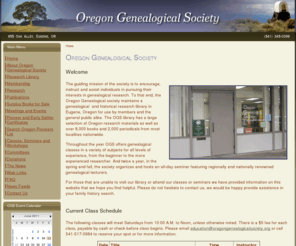 oregongenealogicalsociety.org: Oregon Genealogical Society
The Oregon Genealogical society maintains a genealogical  and historical research library in Eugene, Oregon for use by members and the general public alike. The OGS library has a large selection of Oregon research materials as well as over 8,000 books and 2,000 periodicals from most localities nationwide.