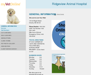 ridgeviewanimalhospitalomaha.com: Ridgeview Animal Hospital, Omaha, NEBRASKA |  GENERAL INFORMATION |  MyVetOnline
