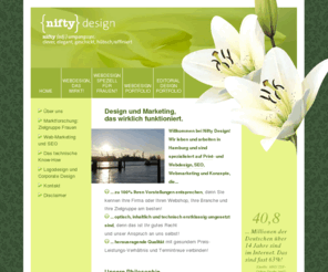 nifty-design.com: Webdesign   SEO   Corporate Design   Grafikdesign Hamburg
{nifty}design Hamburg: Webdesign, Suchmaschinenoptimierung (SEO), Webmarketing - individuell, schnell und sauber programmiert - maßgeschneidert für Ihre Zielgruppe! Auf dem Print-Sektor bieten wir hochwertiges Logodesign, Broschüren, Flyer, Kundenzeitschriften und mehr.