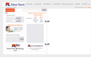 abl.com: Allied Bank Limited
Established in Lahore in 1942 before independence, Allied Bank Limited is one of the largest bank in Pakistan with more than 700 Branches connected to an online network. In August 2004 the Bank was restructured and the ownership was transferred to Ibrahim Group ... 