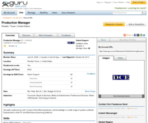 datacleansingservices.com: Production Manager, Dallas, TX, Word Processing, Data Entry, Virtual Assistant
Find Admin Support Professional -- Production Manager (Dallas, TX) -- for Hire. Review This Freelancer's Qualifications, Reviews and Rate on Guru.com. Easily Contact for a Free Quote Today.