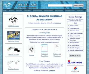 assa.ab.ca: Alberta Summer Swimming Association Homepage
ASSA. Alberta Summer Swimming Association. Competitive summer swim clubs. Results, records and information.