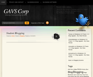 gavscorp.com: GAVS Corp, Blog by Blog
Helping our customers conqueror the internet through smart blogging.