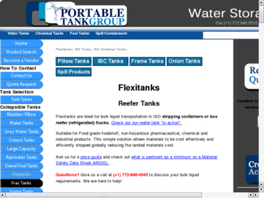 food-grade-flexi-tank.com: Flexitanks, ISO Containers Tanks, Portable Tanks
Flexitanks are ideal for bulk liquid transportation in ISO shipping containers or box trucks. Suitable for Food grade foodstuff, non-hazardous pharmac