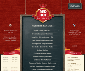 redhottacoma.com: The Red Hot • Tacoma, WA
“Craft Beer. Hot Dogs. No Jerks.” Tacoma's best spot for constantly rotating craft beer selections, and best hot dogs.  No demographic, everyone is welcome.