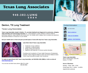 dentonlung.net: Lung Treatment Denton, TX | Texas Lung Associates 940-382-5864
Contact Texas Lung Associates today for information and diagnosis of pulmonary symptoms, allergy testing and more. Serving Denton, TX. Call 940-382-5864.