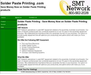 solderpasteprinting.com: Solder Paste Printing - Save Money Now on Solder Paste Printing products
Solder Paste Printing - Save Money Now on Solder Paste Printing products. Your Comprehensive Guide to Information, Resources and Links.