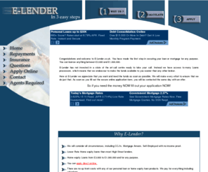 e-lender.co.uk: E-lender - personal loans, secured personal loans, non status loans, personal loans broker
E-lender are a personal loans broker that specialise in personal loans, secured personal loans, debt consolidation, non status loans