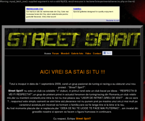 street-spirit.com: StreeT SpiriT - site oficial
Warning: mysql_fetch_row(): supplied argument is not a valid MySQL result resource in /reclame/3x/experimental/serve.inc.php on line 42