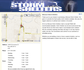 missourisaferoomshelters.com: Missouri Storm Shelters in Nixa MO
All of our Missouri Storm Shelters meet or exceed FEMA 320 recommended standards. Storm Shelters are all we do and we are fully insured! We do not offer home made or sub-standard storm shelters!
