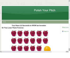 polishyourpitch.com: Polish Your Pitch
Wow potential investors with the most powerful pitch you can create. You have  22 seconds to impress investors, of you lose their interest forever.