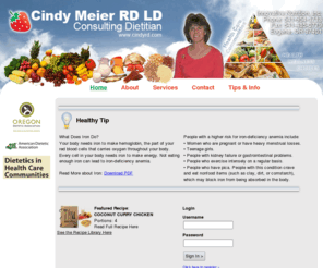 cindyrd.com: Cindy Meier : Consulting Dietition : Eugene OR, 97401
Phone 541 954-1713, Fax 541 485-0779