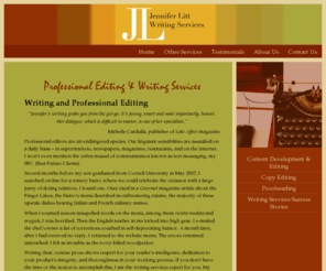 freelance-writing-services.com: Writing Services and Professional Editing | Jennifer Litt Writing Services
Writing services including professional editing, copywriting and proofreading are available from Jennifer Litt.  These services are available by the hour, day, or job.