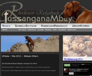 tussangana-mbey.com: Rhodesian Ridgeback-BB
Internetpräsenz von dem Rhodesian Ridgeback Deckrüden Bandele Bathani of South African Hunter und seinem Gefährten Aartijn im Kennel tussanganaMbey