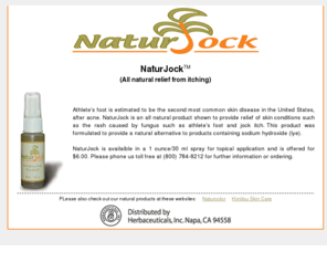 naturjock.com: Naturjock, anti-itch spray
Naturjock, an all natural spray for skin rashes distributed by Herbaceuticals Inc. Made with herbal and natural ingredients.