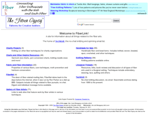 fibergypsy.com: FiberLink (Top Page)
FiberLink:  Connecting Fiber Enthusiasts with the Web and Each Other.  Information and resources for knitters, spinsters, weavers, and other fiber artists.