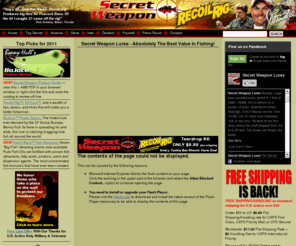 swlure.com: Secret Weapon - Fishing Tackle, Spinnerbait, Buzzbait, Recoil Rig
The best fishing tackle system, quality, value, spinnerbaits, buzzbaits, Recoil Rig. Kits, blades, skirts and accessories. Fishing articles, tips, techniques and tactics for catching big bass.