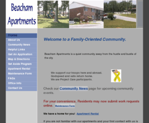 beachamapartments.com: Home - Beacham Apartments
A family oriented residential rental community with 1 & 2 bedroom apartments in Jacksonville NC with a variety of amenties.