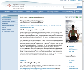 spiritualengagementproject.com: Spiritual Engagement Project
Spiritual Engagement Project, Mind-Body Medicine Research Group, John A. Astin, Ph.D., Cassandra Vieten, Ph.D., Spiritual Engagement Project
