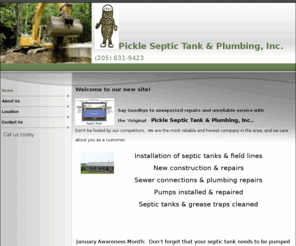 pickleseptictank.com: Pickle Septic Tank
Installation of septic tanks & field lines
New construction & repairs
Sewer connections & plumbing repairs
Pumps installed & repaired
Septic tanks & grease traps cleaned