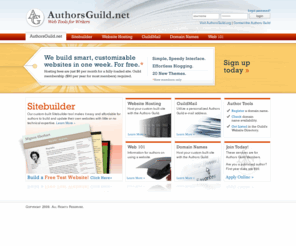 authorsguild.net: Homepage | authorsguild.net
Exclusive browser-based software helps writer members of The Authors Guild build and host websites; service includes e-mail boxes, domain name registration and repeat submissions to search engines.