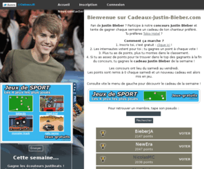 cadeaux-justin-bieber.com: Cadeaux-Justin-Bieber.com
Fan de Justin Bieber ? Chaque semaine, participe au concours pour tenter de gagner un cadeau Justin Bieber ! CD, DVD, t-shirts, objets rares ou indits...