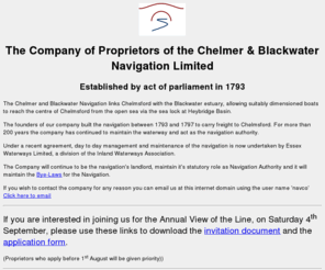 cbn.co.uk: Home Page of The Company of Proprietors of the Chelmer & Blackwater Navigation Limited
Home Page of The Company of Proprietors of the Chelmer & Blackwater Navigation Limited