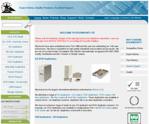 starmount.co.uk: Starmount
DVD Duplicator, CD Duplicators from Starmount Ltd - Authorised Wytron International Distributor. Shop online for IDE & SCSI duplicators, hard disk controllers, CD writer & DVD writers and CD & DVD Media.