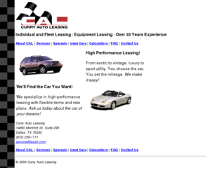 leasit.com: Curry Auto Leasing
Independent auto leasing company specializing in individual and fleet leasing with over 30 years of experience.