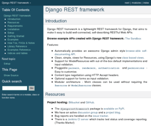 djangorestframework.org: Django REST framework
A lightweight REST framework for Django.